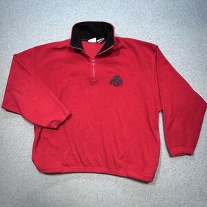 VTG 90s Ohio State Embroidered University Spell Out HalfZip Fleece Size XL Red